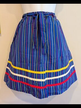 Vintage 70s David Smith Skirt Skort Bright Retro Stripes Pockets Tie Waist